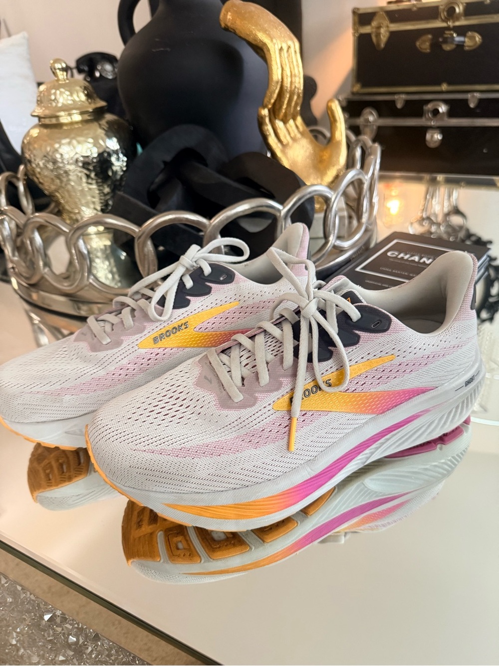 Brooks Women’s Running Shoes - White with Pink & Yellow Accents